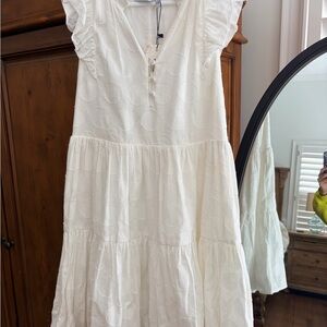 Greylin White Tiered Cotton Dress with Ruffle Sleeves